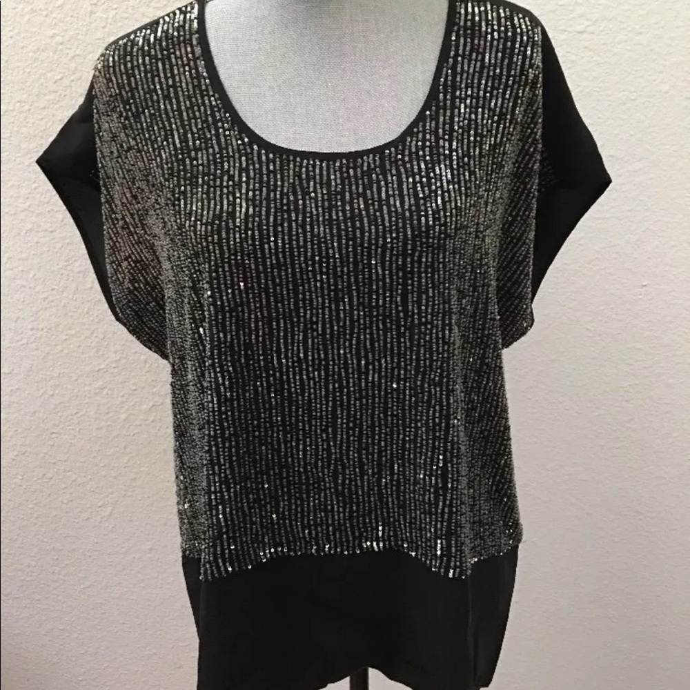 Eileen Fisher black silk sequin top blouse Size medium M New NWT RARE GORGEOUS